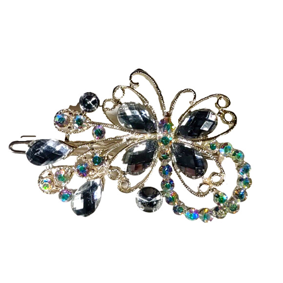 Butterfly Barrette Clip Clear Rhinestone Silver Tone Wedding Party Bling... - Picture 1 of 5